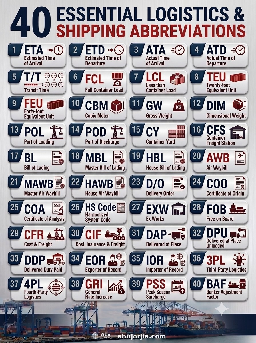 40 logistics abbreviations quick reference